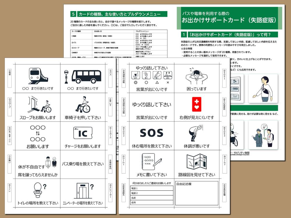 おでかけサポートカード（失語症版）」のテンプレートと説明書です。